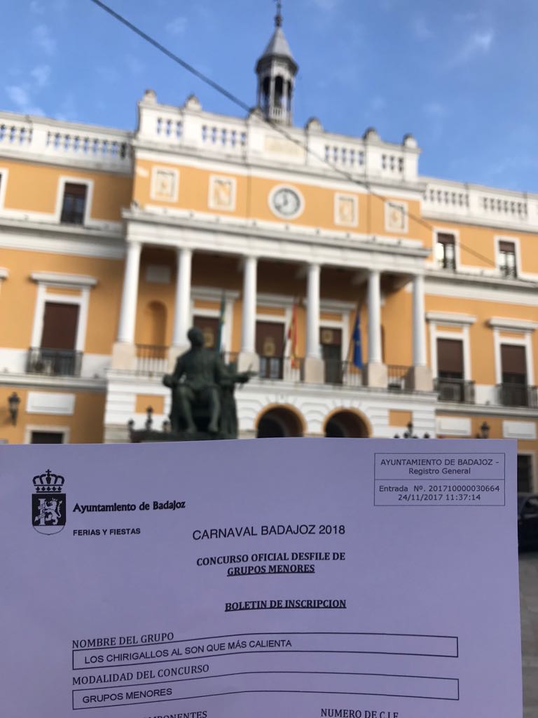 Un año más, ya estamos registrados para el #CarnavalBadajoz2018

#LosChirigallos #AlSonQueMasCalienta