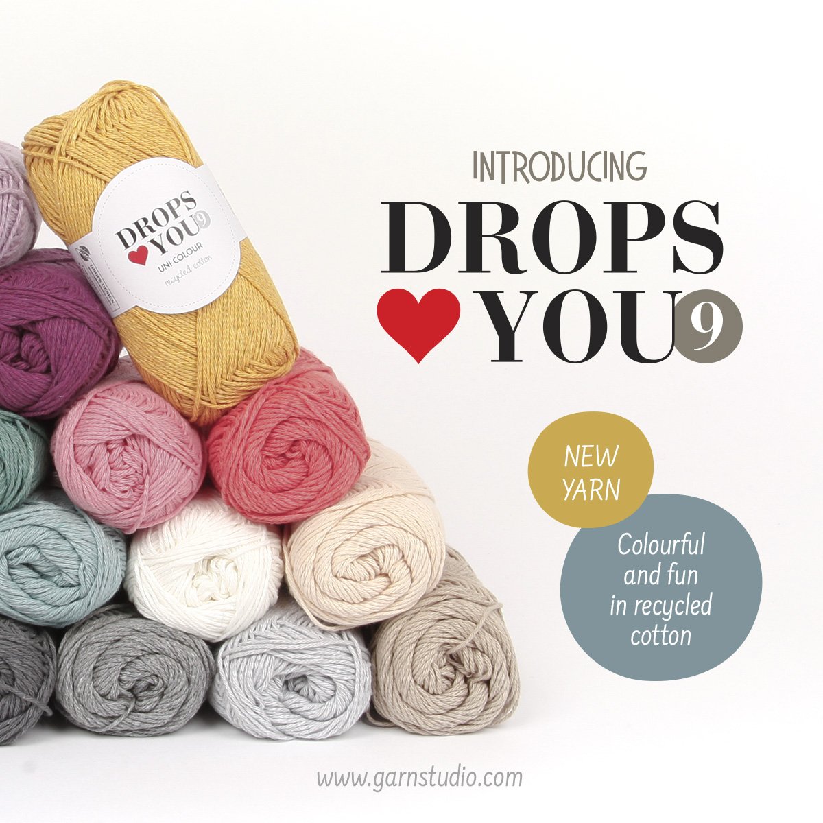 Garnstudio's tweet photo. DROPS ❤️ You #9 is here - and it costs only 0.80€/1.05$ per skein! See the prices in your currency by choosing your country here: https://t.co/Ta6tJbPNLb #dropsdesign #dropsyarn #dropsgarn #dropslovesyou #cotton #bomull https://t.co/D7kwGGFgjh