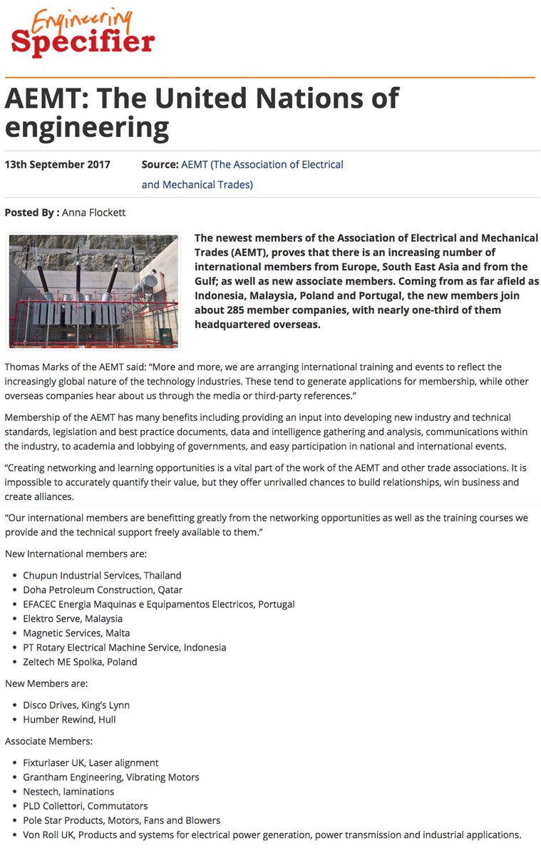 AEMT_Updates's tweet photo. Thanks #EngineeringSpecifier for this great article on our international training and events. Find out more at https://t.co/sv2mPXRgR4 #electricaltrade #mechanicaltrade #internationaltradeassociation #apprenticeships https://t.co/PNcd4N4AIu