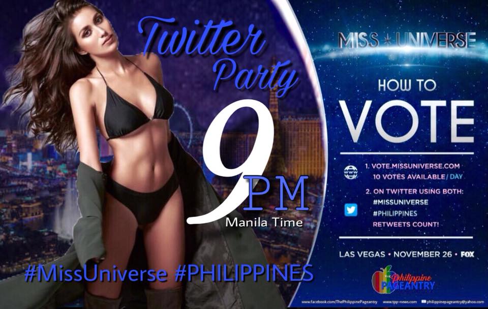 _callmepoksy's tweet photo. Twitter Party at Nine PM l Philippine Pageantry 
Let's spread our vote and love! Tweet and Retweet! 
#MissUniverse #Philippines https://t.co/5M6d7F14Uk