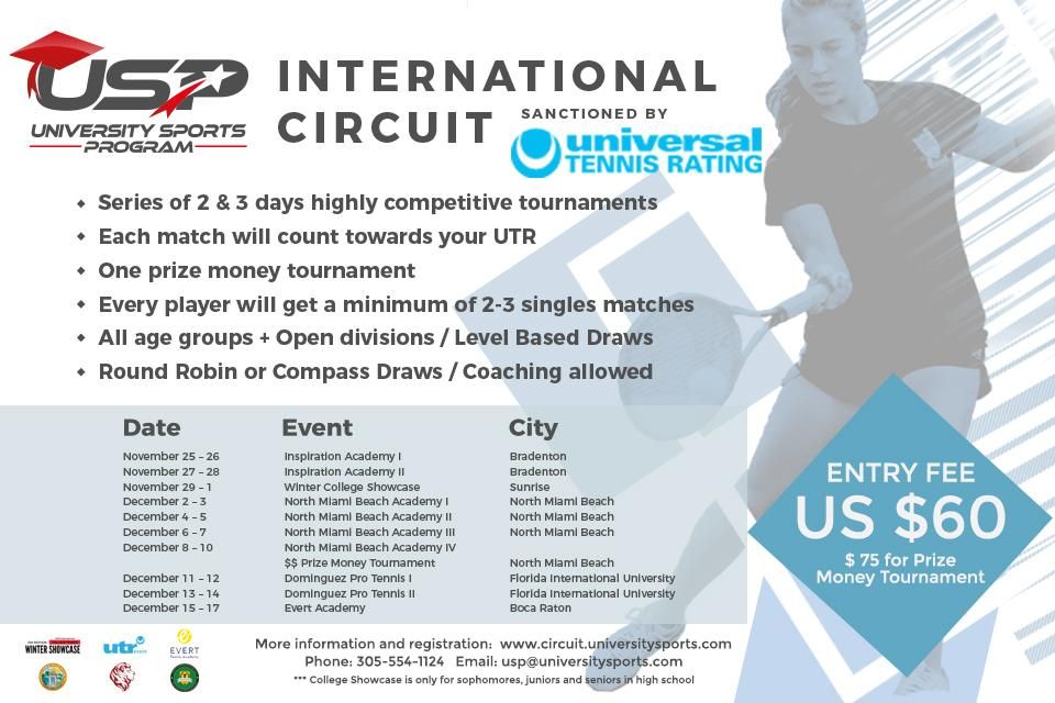 UTR_Sports_'s tweet photo. UTR action in Miami βοΈ
πΎ USP International- North Miami Beach, FL: Series 2-day UTR's (All age groups)
πDec 2-10
π https://t.co/trGpIJdgrW
#UTRevents https://t.co/2XSsp5RVlU