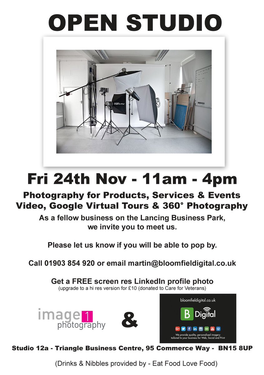 image1_photo's tweet photo. Don't forget, it's our open day with @Bloomfieldigi pop in and meet us and get your free LinkedIn portrait #headshot #lancing #business #worthing https://t.co/1QTeu6tGzY