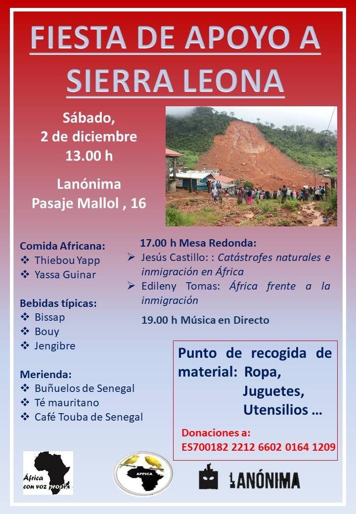 asoafricando's tweet photo. 📌 Apunta en la agenda: sábado 2 diciembre Fiesta de apoyo a Sierra Leona . Acércate y colabora. https://t.co/PTnYPdWgT7
