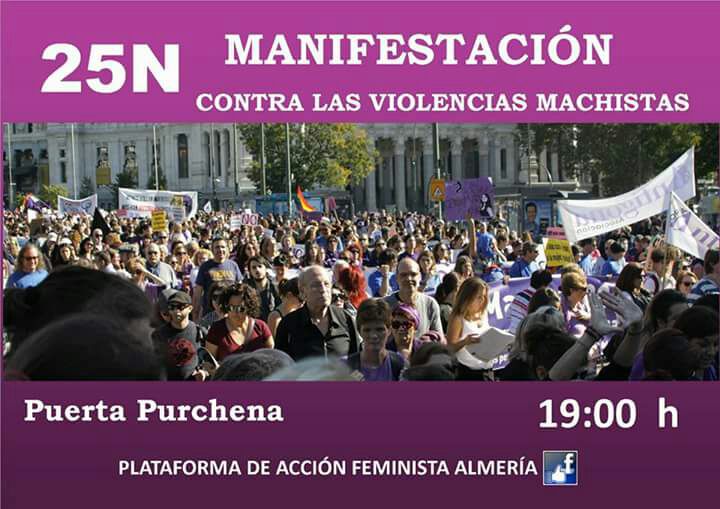 amaliaromaniu's tweet photo. Mañana #25N todas a las calles en Almería contra el terrorismo machista que nos asesina y los Gobiernos cómplices. ¡Nos queremos vivas! A las 19:00h en Puerta Purchena nos convoca la Plataforma de Acción Feminista de #Almería 
#NiUnaMenos #25NAndaluciaEnPie https://t.co/0qiIyydeH6