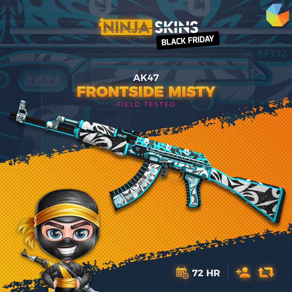 ninjaskins's tweet photo. 🔥AK47 FRONTSIDE MISTY (FT) #Giveaway:

▪️ Enter via GLEAM https://t.co/ncEtHSh9y7     

🏆Winner in 72hrs 🏆 https://t.co/t2j9AK9Sd8