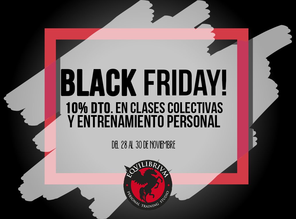 EquilibriumPTS's tweet photo. ¡Black Friday también en #EquilibriumPTS. Enséñanos esta imagen en nuestro centro para hacerte con tu descuento en clases colectivas o de #EntrenamientoPersonal, del 28 al 30! https://t.co/lbhzrXaDIB