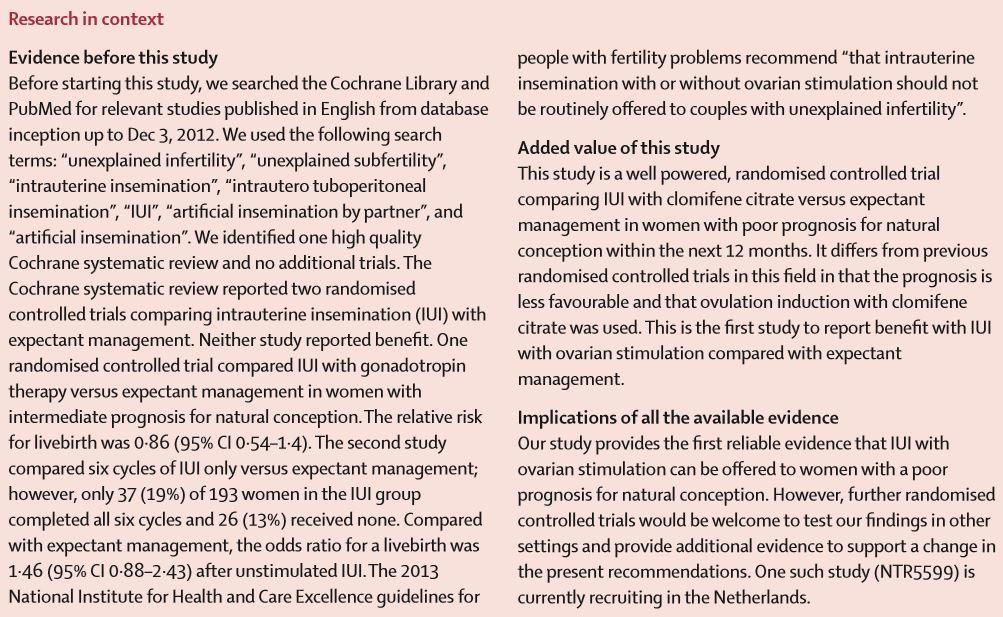 TheLancet's tweet photo. Intrauterine insemination (IUI) with ovarian stimulation versus expectant management for unexplained #infertility (TUI study): an open-label RCT https://t.co/97kRm3UkP5 https://t.co/RXraOGlMhx