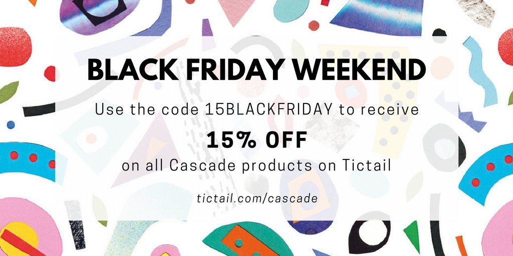 CASCADELTD's tweet photo. Get 15% off all Cascade products sold on Tictail this weekend. Use the code 15BLACKFRIDAY at checkout to get the discount. Code valid until Monday 27/11/17 https://t.co/m1Mg4Mpeue #BlackFriday https://t.co/HV9501BkhS
