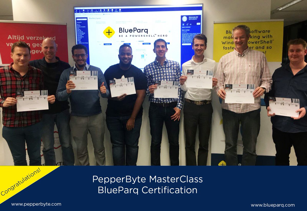 PepperByte's tweet photo. Congratulation guys for getting your BlueParq MasterClass certification! Now automating with PowerShell will be easier, faster and more fun. Find more info about BlueParq at: https://t.co/aHS4caDd9L
#PowerShell #BlueParq #Masterclass #automation #Pepperbyte https://t.co/6e0lZZhJFJ
