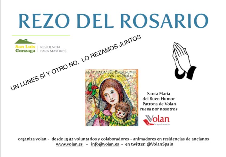 VolanSpain's tweet photo. En #Volan tenemos una agenda llena de actividades. Cada 15 días rezamos junto a los #ancianos de @ResidenciaSLG #TeEsperamos https://t.co/WV2RtpX5wP