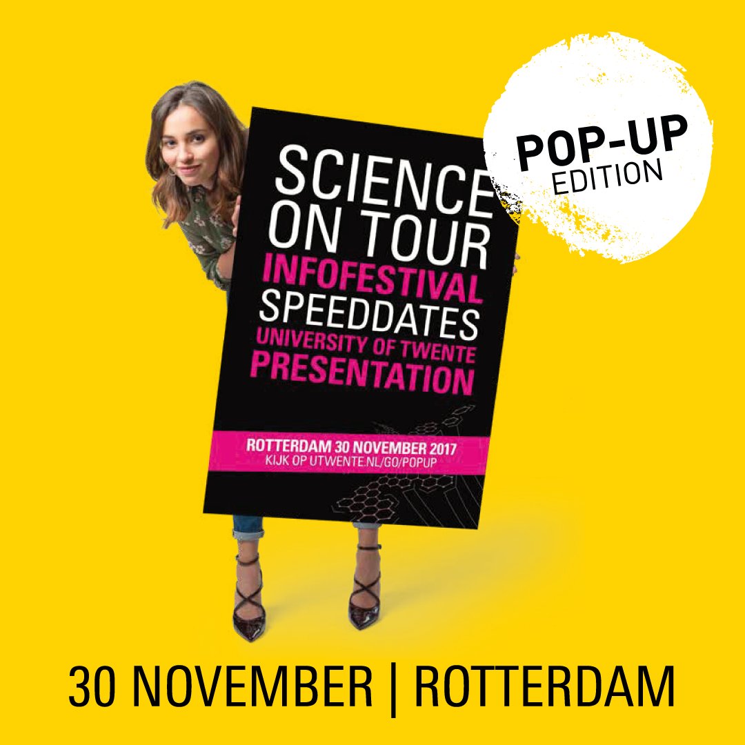 UTwente's tweet photo. Rotterdam krijgt er een universiteit bij! Voor 1 dag. Vwo-er in de Randstad? Bezoek op donderdag 30 nov onze Pop-up University https://t.co/n9LclI3x9z #rotterdammervooreendag  #utwente https://t.co/yAzeMFXmQf
