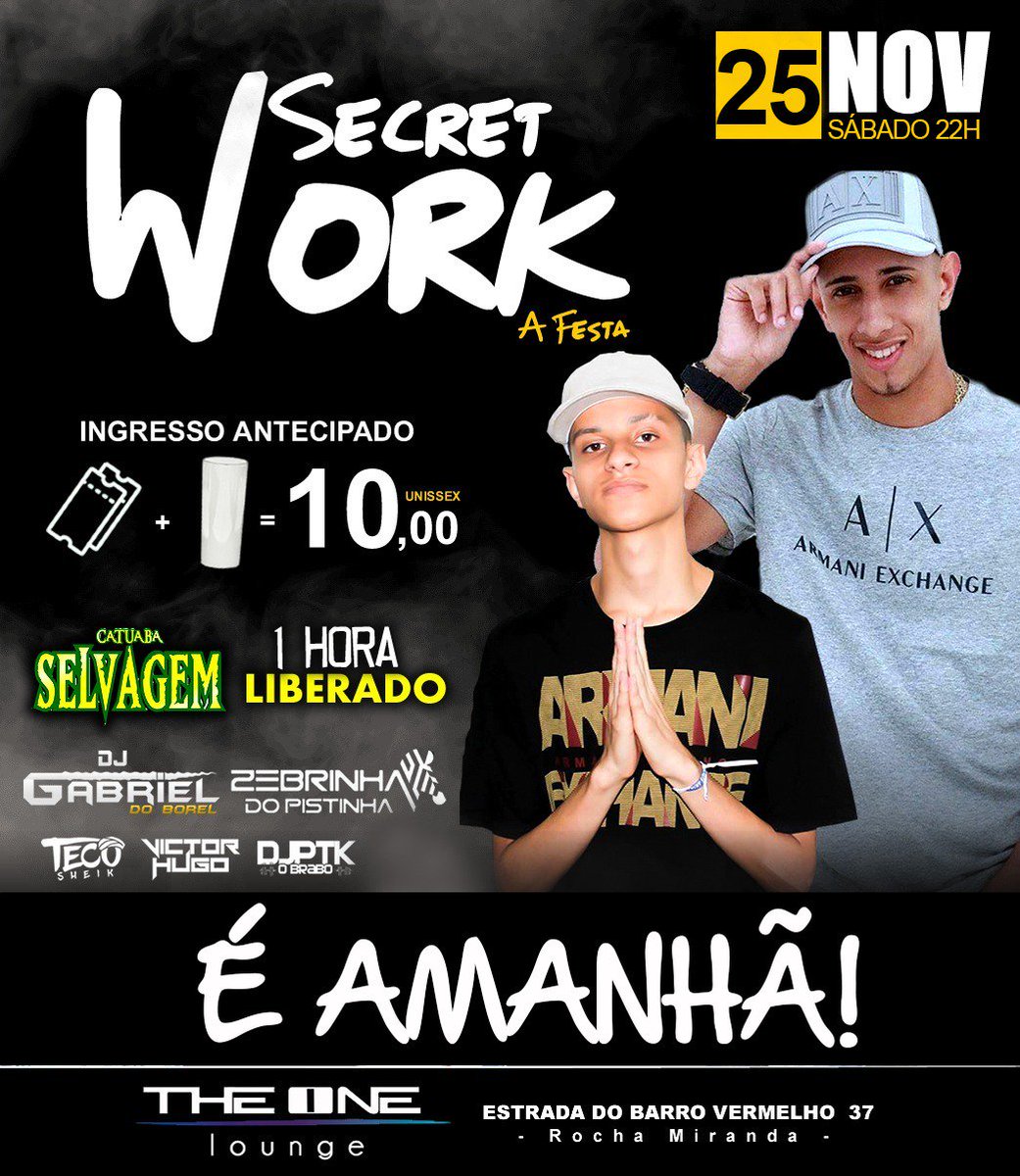 Lkvieira06's tweet image. Sorte do dia🍀: ( É AMANHÃ MÔ RS ) FALTA POUCO PARA A #SecretWork E AINDA DA TEMPO DE GARANTIR SEU COPO+PULSEIRA!! 😍

Você não pode ficar de fora dessa festa que vai parar R.M🖐 borá amô 💃

#SecretWork  #TheOne