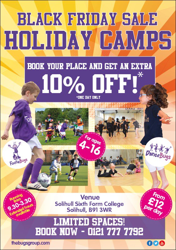 ❗DANCEBUGS HOLIDAY CAMP BLACK FRIDAY OFFER❗

Book your child's place on the DanceBugs Christmas Holiday Camp Solihull today and receive an extra 10% off Early Bird prices!

This offer is only available by calling 0121 777 7792 before 5:30pm today! #BlackFridayDeals #Solihull