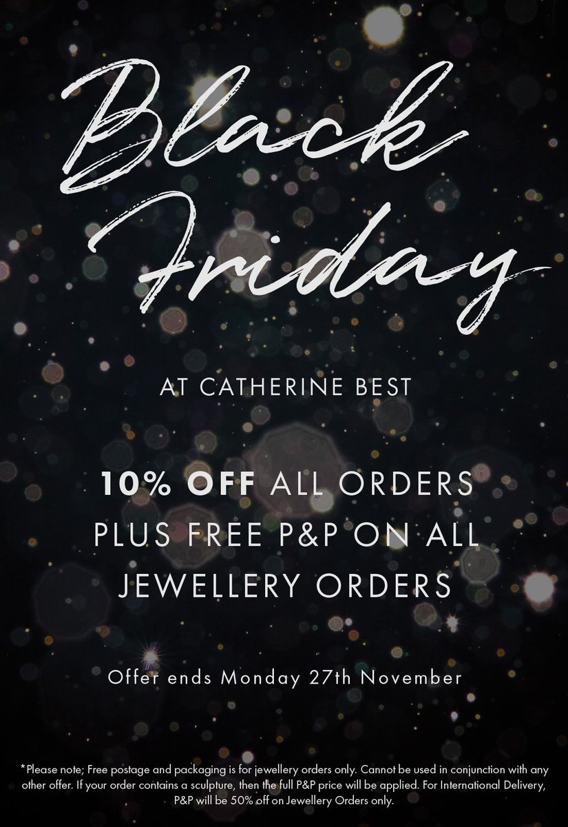 Catherine_Best's tweet photo. Black Friday Weekend Offer.
10% Off All Orders Plus Free P&amp;P On All Jewellery Orders*
Hurry, this offer ends 27th November 2017. Ts&amp;cs apply.
https://t.co/18gSK3MEwK https://t.co/Gks0TusPh2