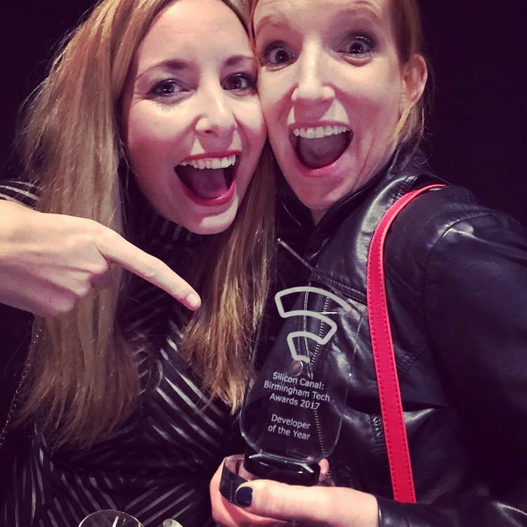 Hannah_Quinton's tweet photo. I'm so so so excited about being developer of the year at this year's @Silicon_Canal #brumtechawards and then @naynay1987 wins the most influential woman in tech! What a night!!! ๐ https://t.co/y1qKTFaMUa