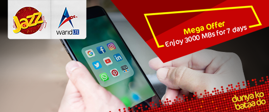 jazzpk's tweet photo. #Jazz &amp; #Warid bring you a big offer! Get #3000MBs at just Rs. 160, for 7 days! Visit: https://t.co/7QwzjexpEb https://t.co/fmJbqy9wqX