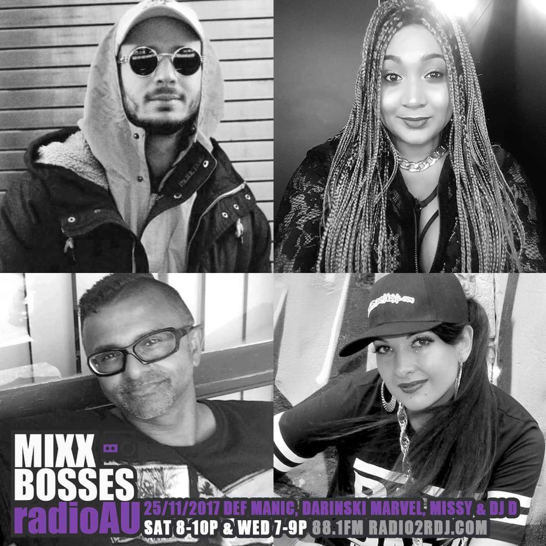 MixxbossesWW's tweet photo. On this Wk’s episode #MixxbossesRadioAu #DefManic #Missy #DarinskiMarvel #DJD TUNE IN sat 8p 88.1fm https://t.co/PC6wN3Wh1A https://t.co/OmMZUvenUp