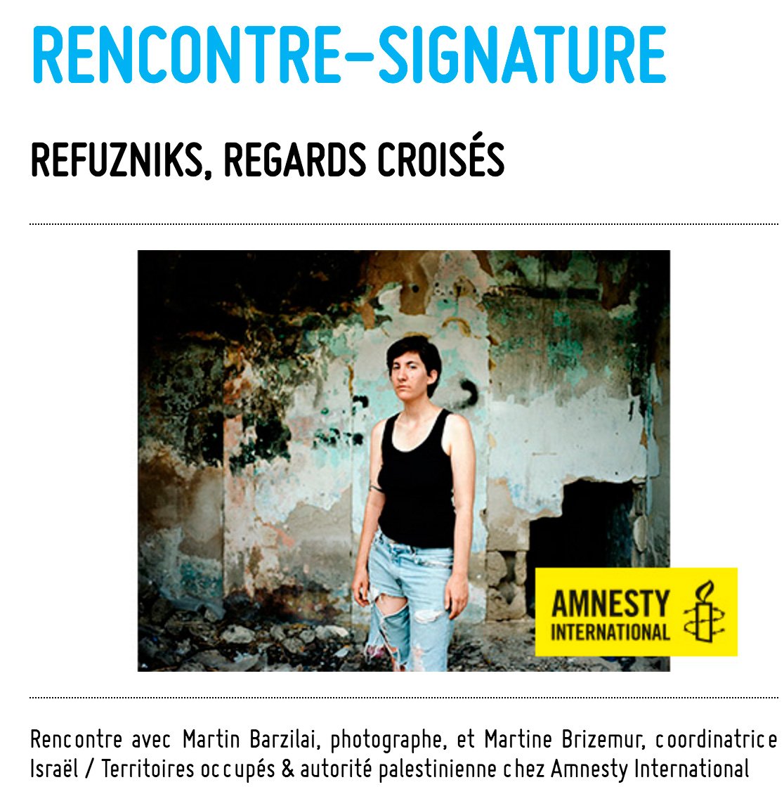 BarzilaiMartin's tweet photo. Samedi 25 novembre , à #Sète, à la #LaMID , pour l'expo #Refuzniks : rencontre avec  @amnestyfrance et signature du livre #Refuzniks
https://t.co/CFV7I5rbEP https://t.co/Jin5ZZE8u1