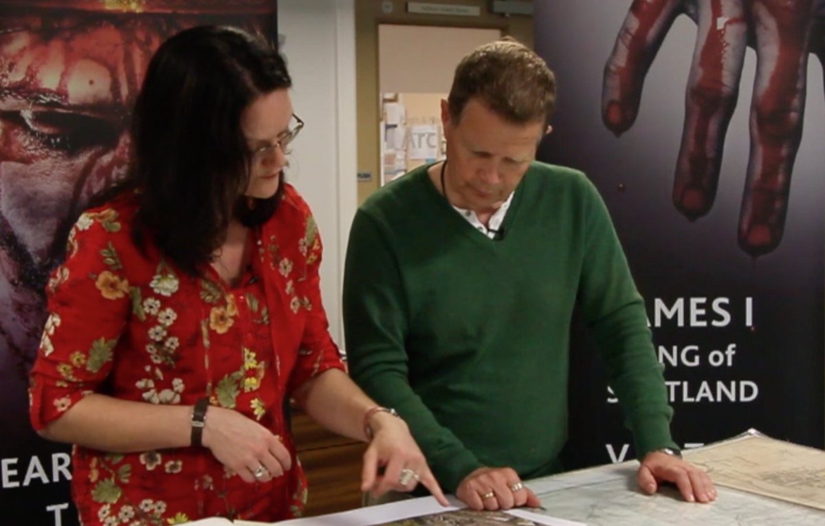james1ofscots's tweet photo. The Charterhouse &amp; it's place in History. Prof Richard Oram &amp; Dr. Lucy Dean at discussing maps and documents. Full video at  @kingjames1ofscotland
#HHA2017 #ScotSpirit #facethepast @visitscotnews #UHI #kinginthecarpark,#Leicester #OTD #pkht @PKHeritageTrust https://t.co/vN5b08CHOs