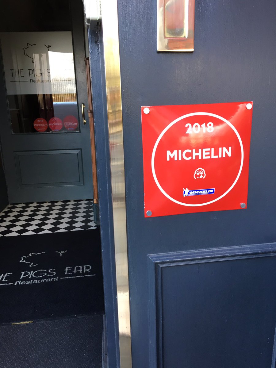 ChefMcAllister's tweet photo. Yee-haw ! Thanks so much @MichelinGuideUK for hookin us up with our bib plaque @ThePigsEar https://t.co/RYWAUrO9Ga