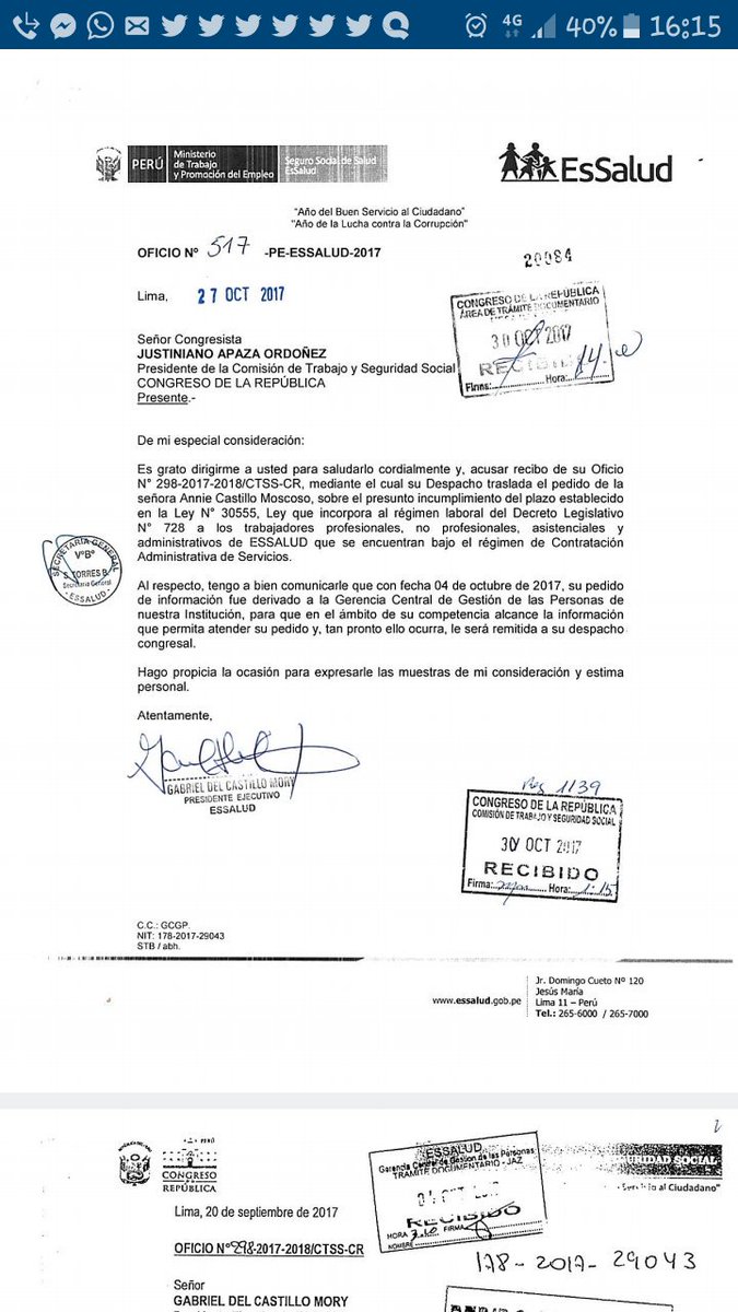 Anniecas16's tweet photo. A espera de la respuesta de @EsSaludPeru en relación al tiempo de nuestra  #Ley30555 promulgada el 26/04/2017 Essalud tendrá 3 años para la incorporaciòn de @Cas_a_728  porque proceden a 3años9meses no hay peor lucha que no se hace, gracias Comisión de Trabajo @JustinianoApaza https://t.co/lkHTxzhVKK