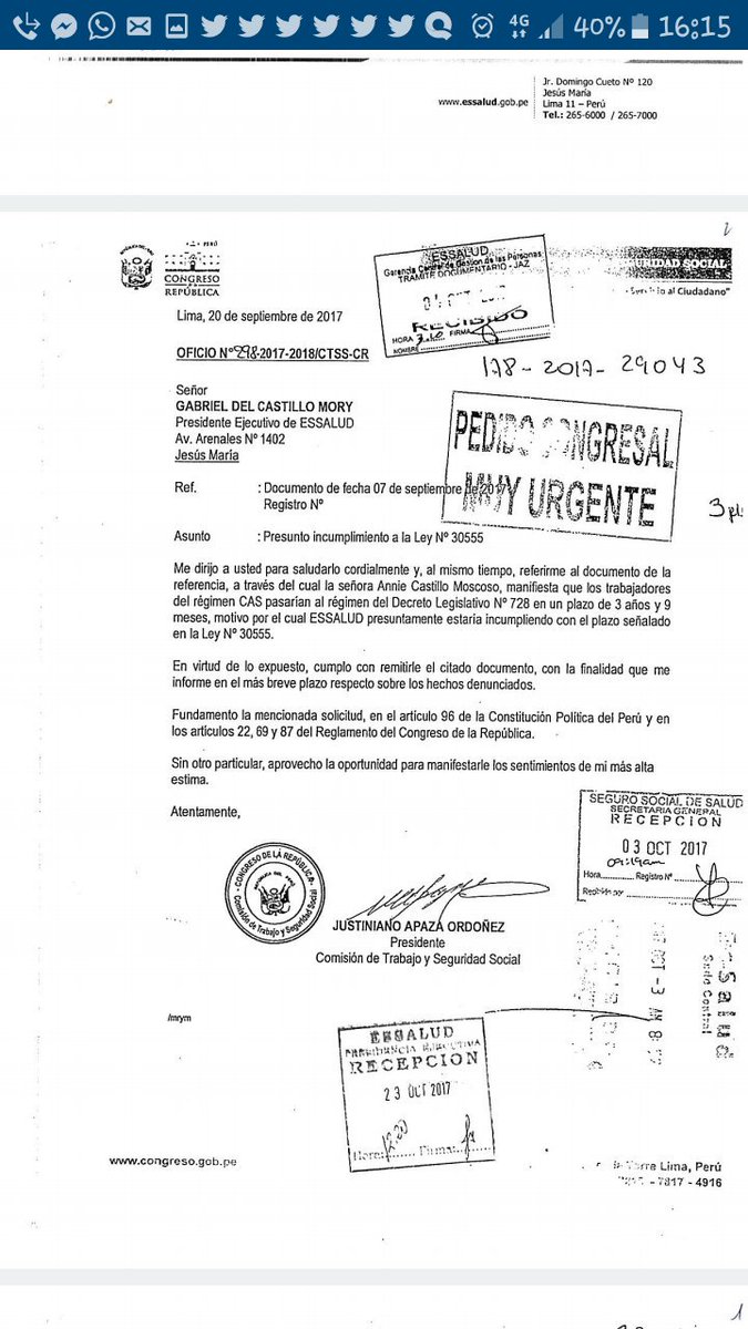 Anniecas16's tweet photo. A espera de la respuesta de @EsSaludPeru en relación al tiempo de nuestra  #Ley30555 promulgada el 26/04/2017 Essalud tendrá 3 años para la incorporaciòn de @Cas_a_728  porque proceden a 3años9meses no hay peor lucha que no se hace, gracias Comisión de Trabajo @JustinianoApaza https://t.co/lkHTxzhVKK