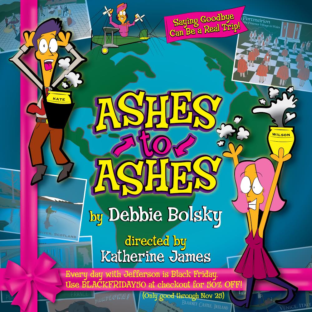 Ashes2AshesPlay's tweet photo. Thank your Thanksgiving host with theater tickets! We have a #BlackFriday deal for a new comedy about 2 exes who have to travel the world together to spread their friends' ashes. https://t.co/gSvH6P0chF