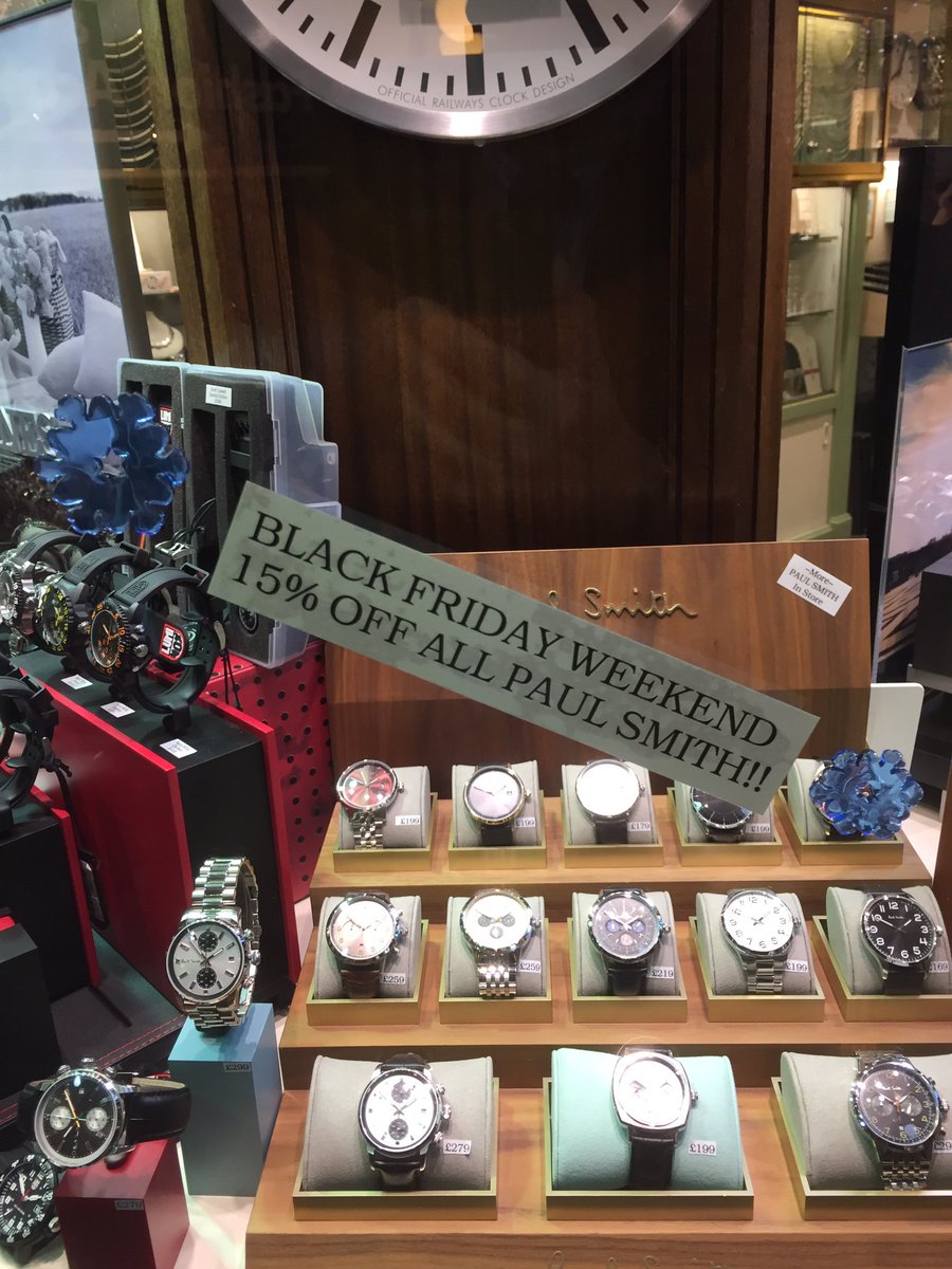 JohnGowing's tweet photo. We're having a 3 day Black Friday event in store with massive savings on a wide range of watches! #Ebel #Luminox #PaulSmith #TWSteel #CoveredMarket https://t.co/TkhXeiUd55