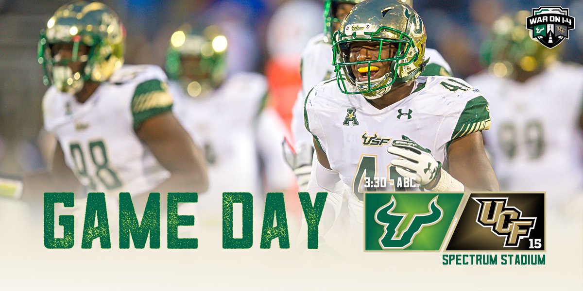 USFFootball's tweet photo. Today's the day. Let's do this!! #BeatUCF #BullStrong 

⏰: 3:30
📍: Spectrum Stadium
📺: ABC
📻: https://t.co/9SivzVqdp9
📈: https://t.co/j34UNnMDum https://t.co/GvPRCgbWf9