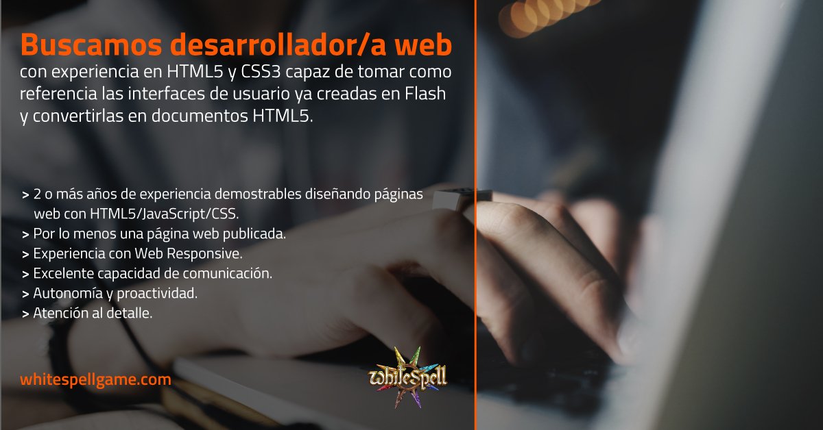 whitespellgame's tweet photo. ¡Buscamos un desarrollador/a web con experiencia en HTML5 y CSS3! #webdeveloper #webdesigner. Toda la info en Stratos: 
https://t.co/lW80JPURra https://t.co/esbzOHtkQ8