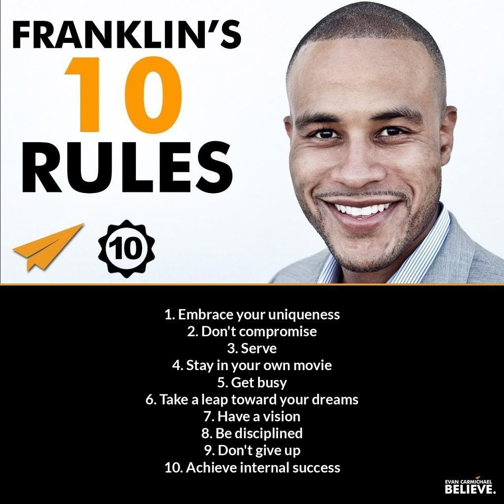 EvanCarmichael's tweet photo. DeVon Franklin's Top 10 Rules #Compromise #Dreams #Vision #Success #Believe https://t.co/jUWzNiUiRM