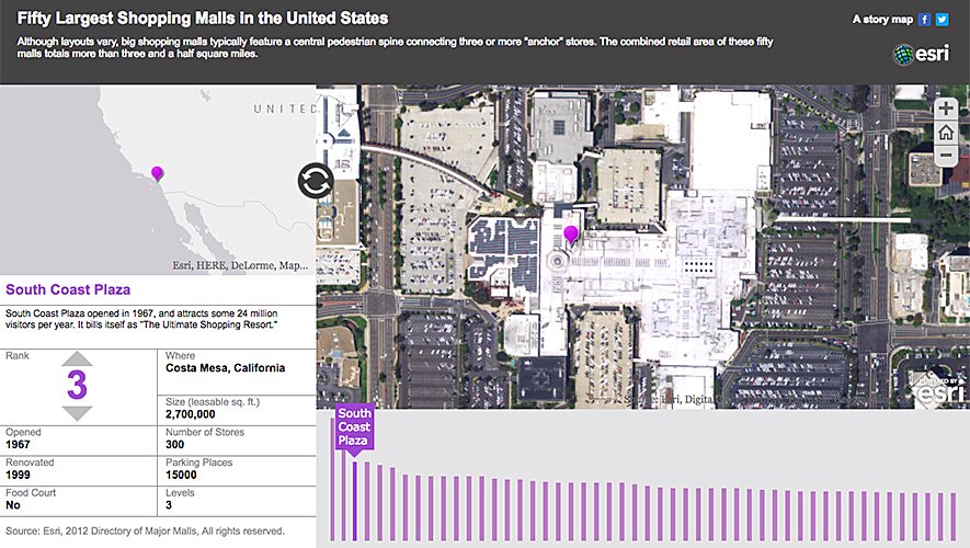 Esri's tweet photo. It's #BlackFriday! See the 50 largest shopping malls in the US where hundreds of people are heading to find the best deals https://t.co/SlAzr5V5Mi #StoryMap https://t.co/gb6fGH55YX