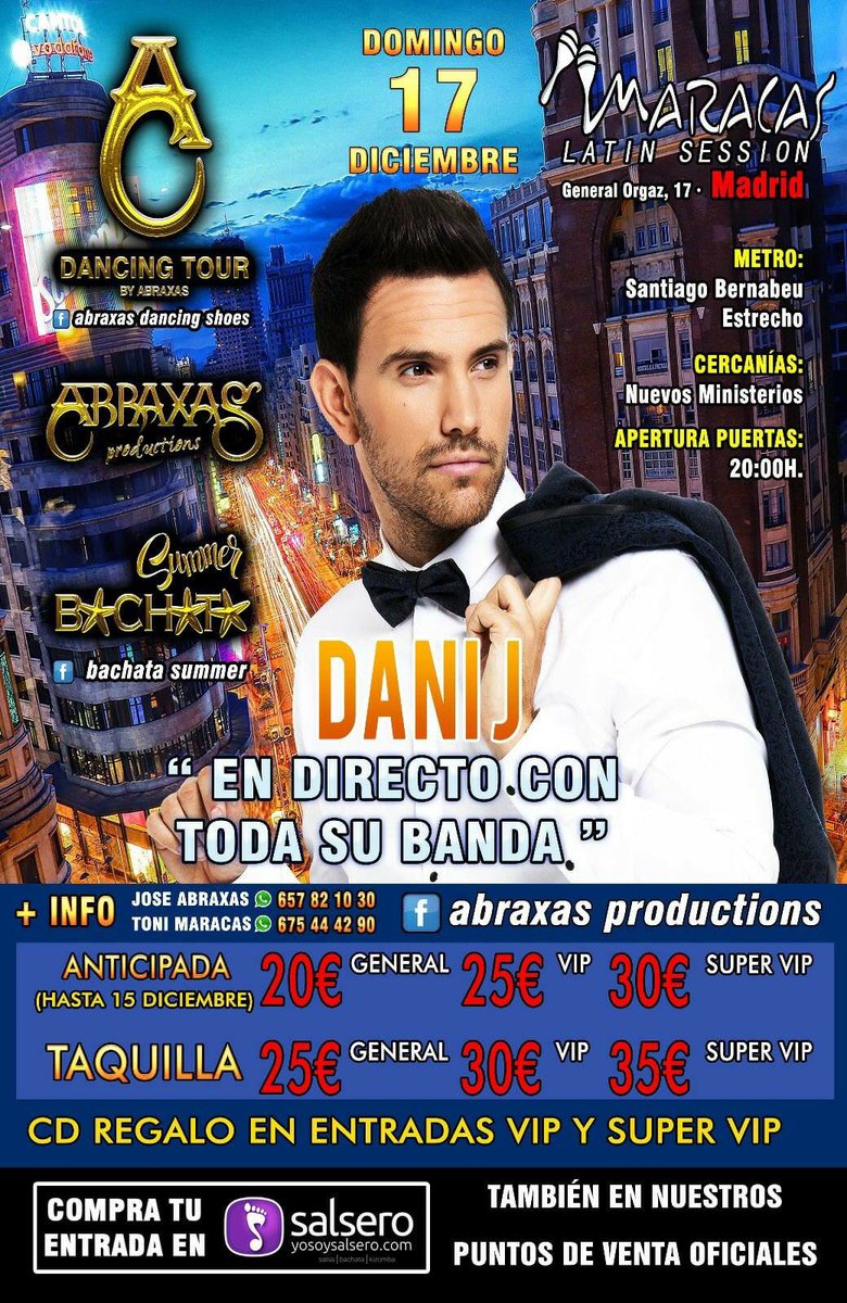 MADRID!!! Nos vemos el 17 de Diciembre por fin! Con toda mi banda “al completo” 7 musicos todas mis bachatas, mi nueva salsa y Nuevas sorpresas que desvelaré en estas semanas ❤️ NO TE LO PIERDAS 😍