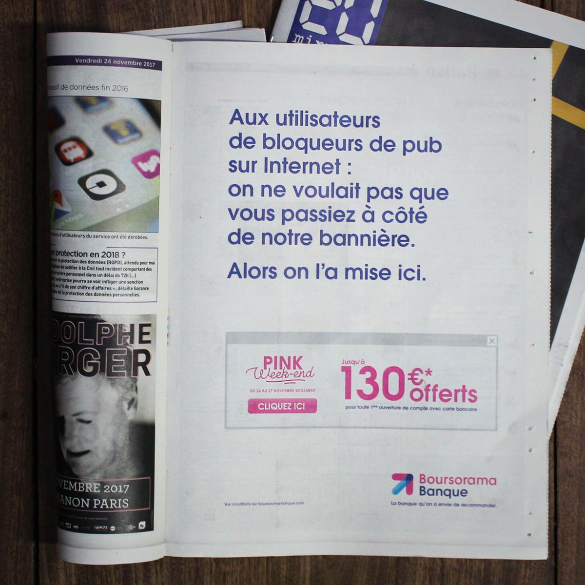 #Boursorama imprime ses bannières web pour éviter les bloqueurs de pub. J’avoue, c’est un moyen.