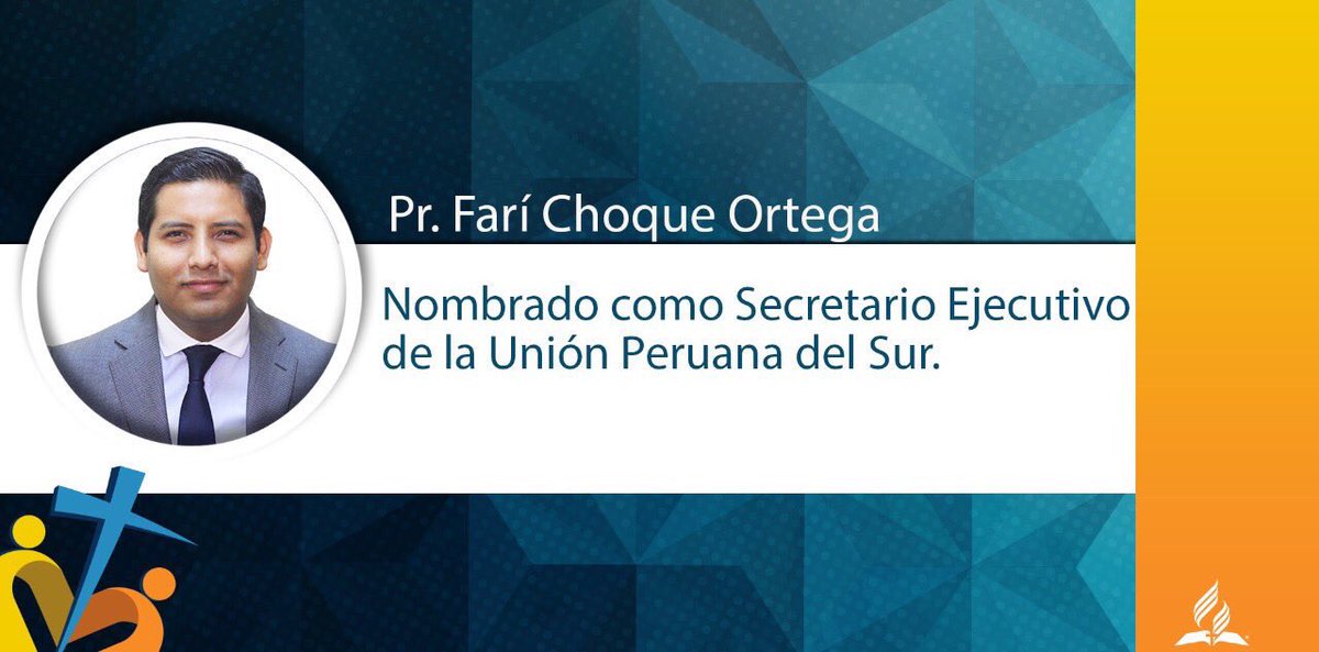 Junta directiva de la División Sudamericana nombra al pastor <a href="/FariChoque/">Farí Choque Ortega</a> como secretario ejecutivo de la Unión Peruana del Sur, quien remplaza al Pr. <a href="/DanielVillarE/">Daniel Villar</a> flamante presidente en la Misión Peruana del Sur.
Dios bendiga su liderazgo