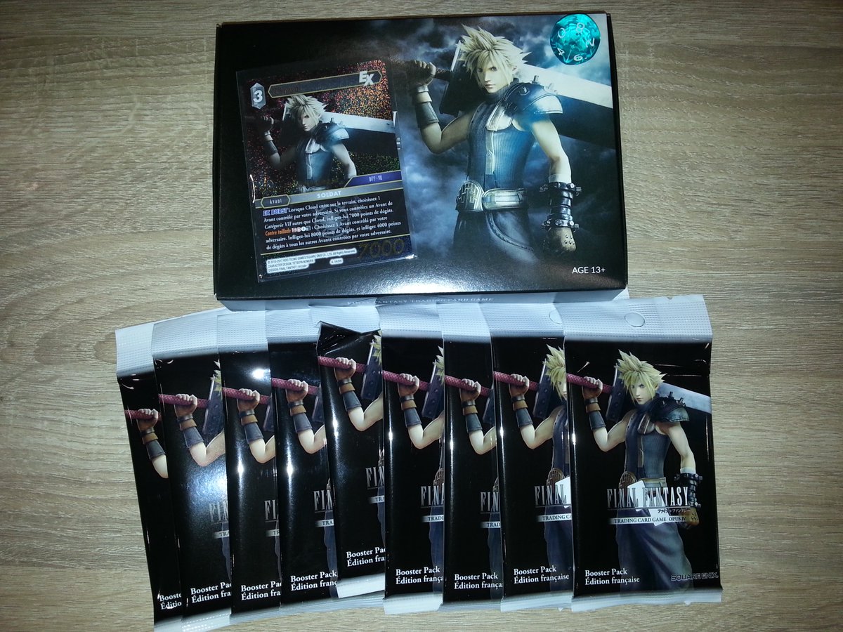 generation_80's tweet photo. Nous avons reçu le kit de preview final fantasy opus 4 pour dimanche et voici le contenu ! #ff #finalfantasy #tcg #preview #cards #gencards #cloud #opus4 #squarego https://t.co/2tdHYfHkQu
