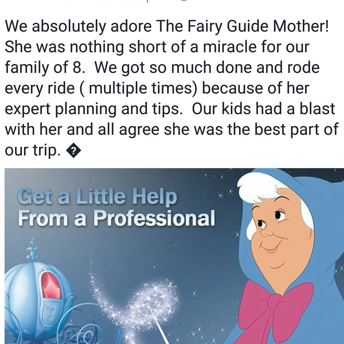 fairyguidemom's tweet photo. Another 5 star review for The Fairy Guide Mother!Big families need all the help they can get! We are offering referral fee for reccomendations tell your friends today!! #disneyland #disneykids  #californiaadventure #vacation #holiday #party #bigkids #family #countdowntodisneyland https://t.co/CZGLPlRl3N