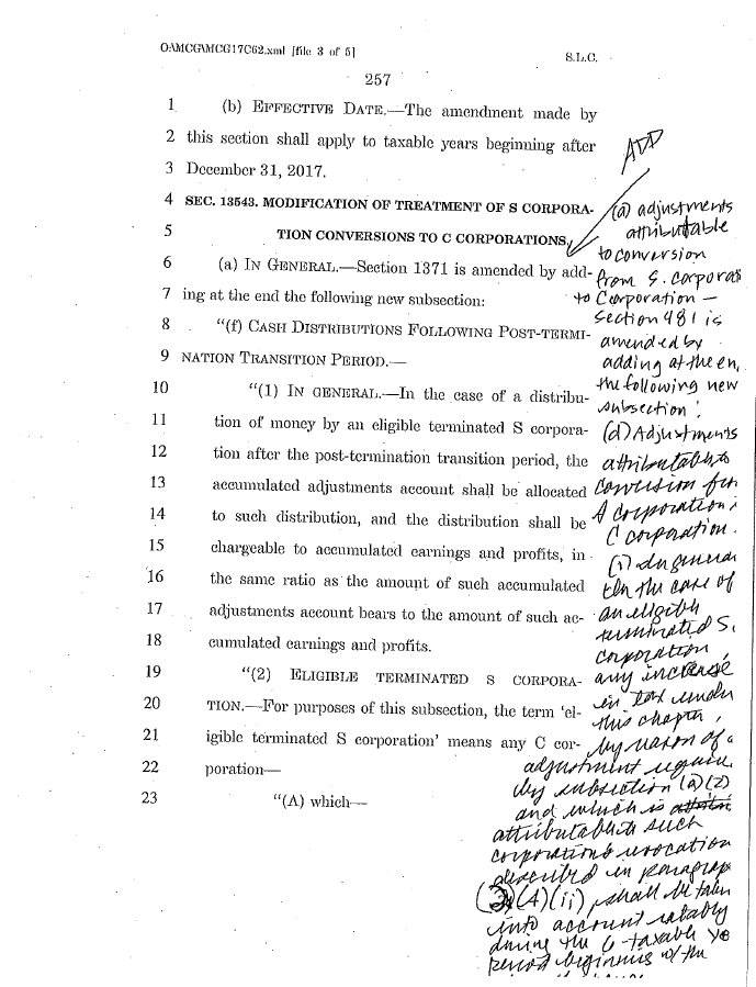 Page 257 of the Senate Tax Cuts and Jobs Act on which Senators were asked to vote