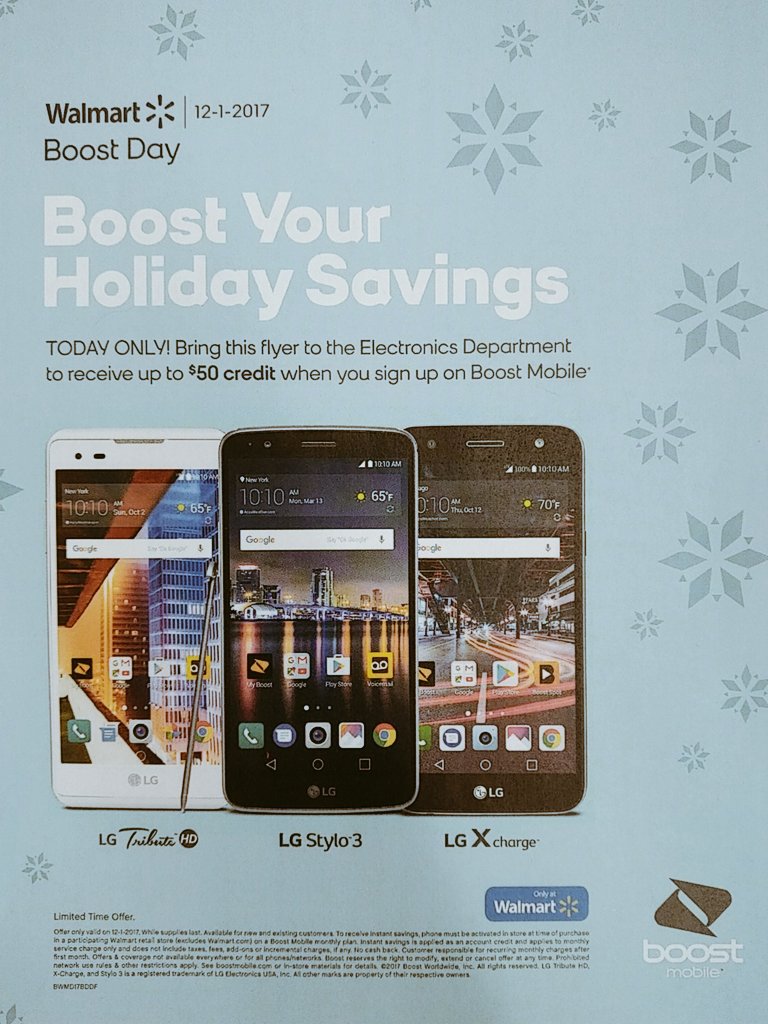 Just in time for the holidays! 🎄

Get a #free month of service when you buy a new Boost phone 📱 today at <a href="/Walmart/">Walmart</a> 

🎅HO..HO..HO-ly smokes that's a good deal!!!

#LGBoostDay #SprintWinsHoliday