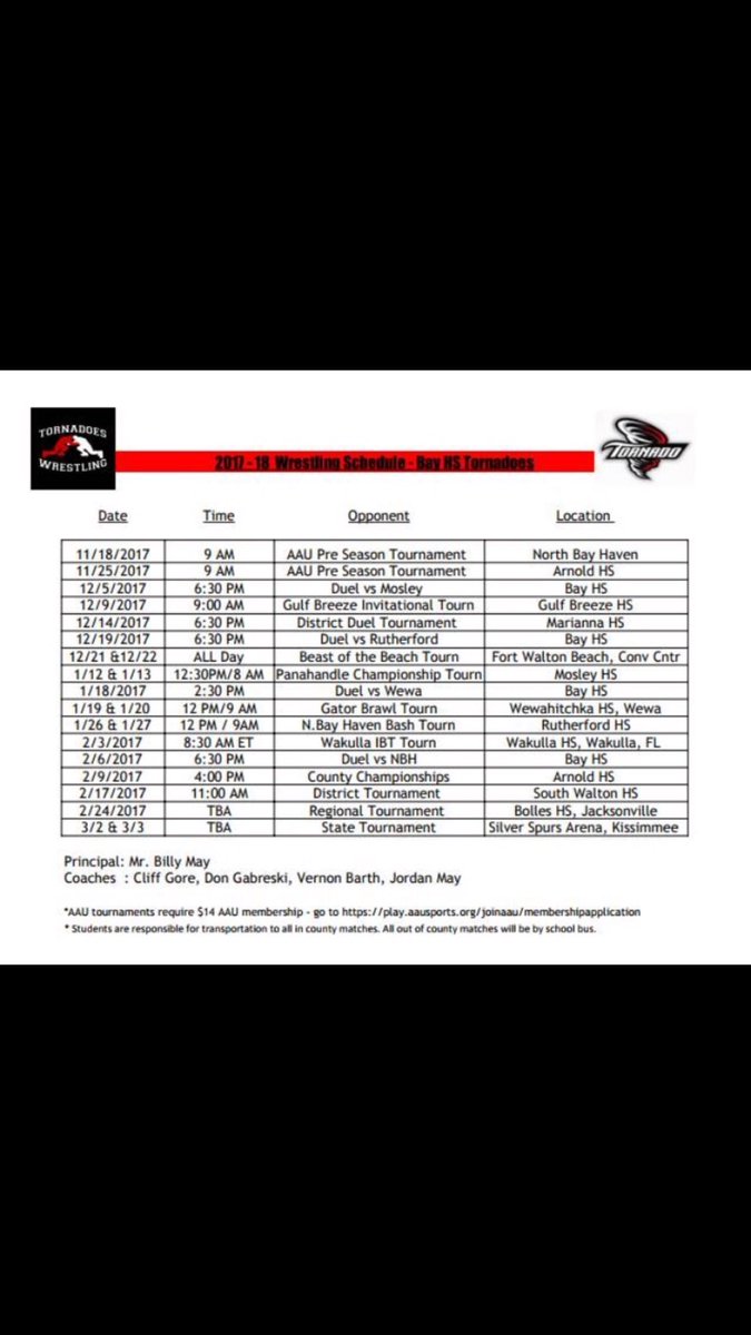 bhspep18's tweet photo. this seasons wrestling schedule! make sure to come out &amp; support our tornadoes!! https://t.co/4LuqJKltMv