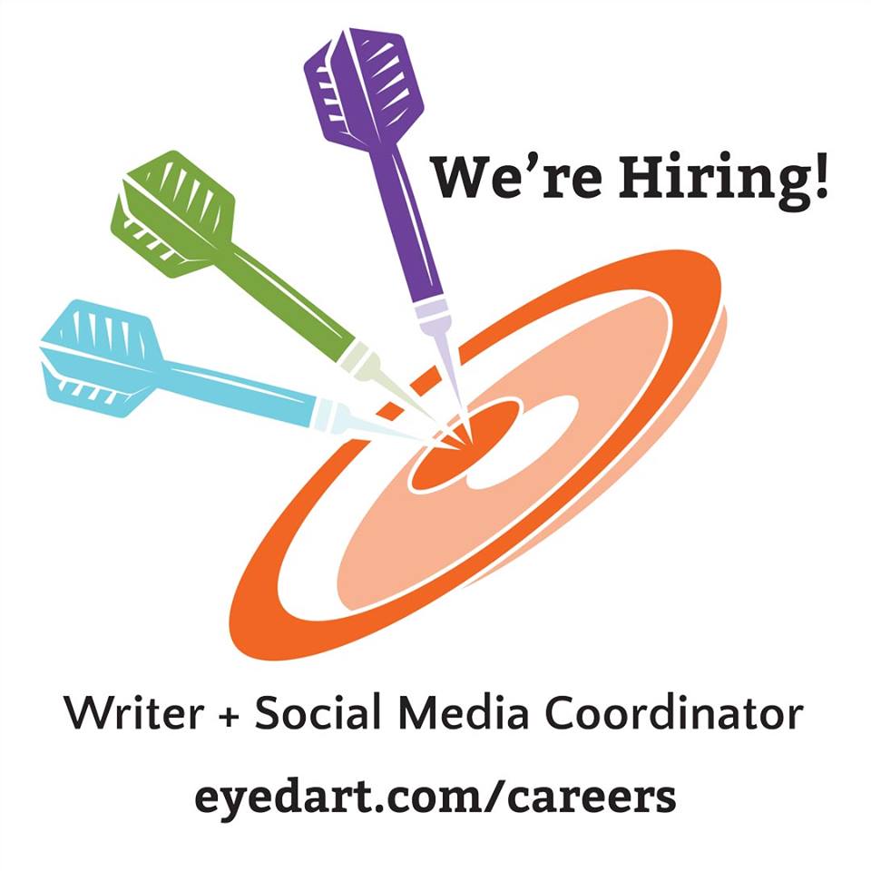 EyedartStudio's tweet photo. Our team is growing!
We're looking for a writer with sharp social media skills. If you'd enjoy writing about tourist destinations, wellness, art, place-making, music, education, beer, and locally owned restaurants, you'll be a great fit.
Details here: https://t.co/F59XdZcbfp https://t.co/YvTxL1An51