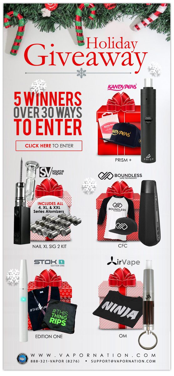 VaporNation's tweet photo. Our BIGGEST contest of the year is HERE! 5 PRIZES | 5 WINNERS 

Details to Enter Here: https://t.co/J6waBNQ9yt https://t.co/tp804PQ978