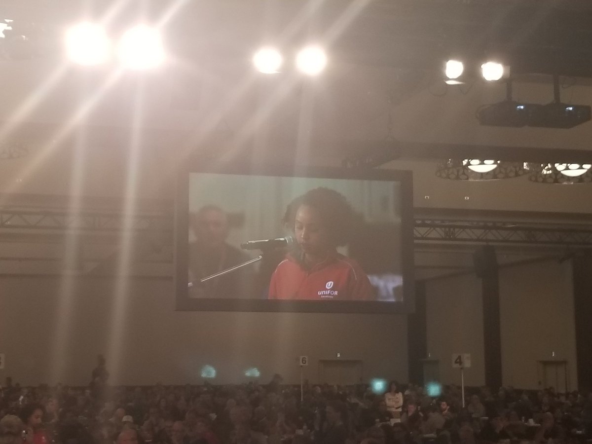 VP_Prevost's tweet photo. Kick ass young worker @samiahash explaining why she decided to organize her Bell workplace.#Unifor #orc2017 https://t.co/hV5lLSXvKH