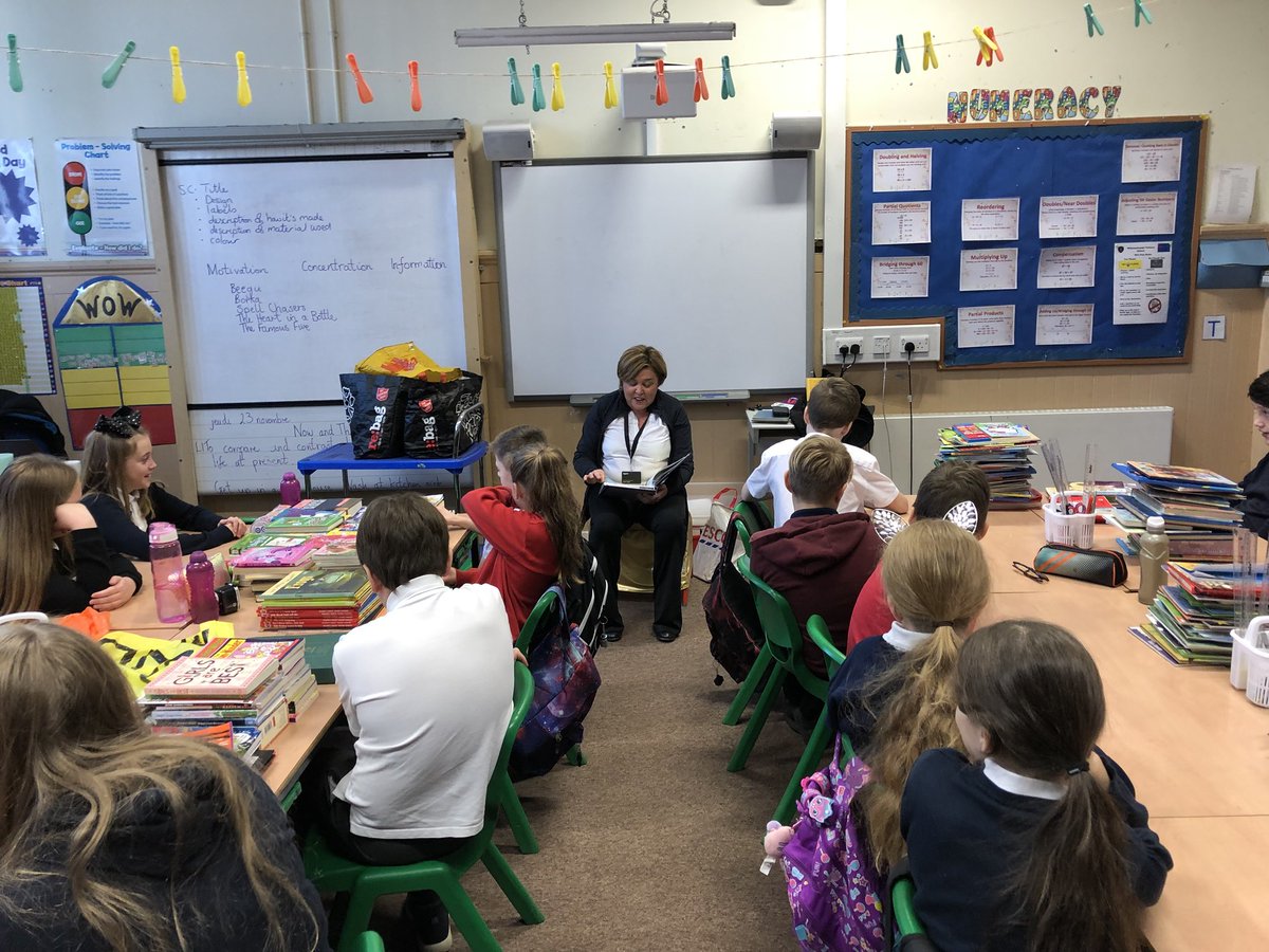WBurghPrimary's tweet photo. P7b had two special visitors who read their #ChildhoodFavourite books to the class. Thank you for giving up your time. #BookWeekScot #WillybugReads https://t.co/3jiuHYcalY