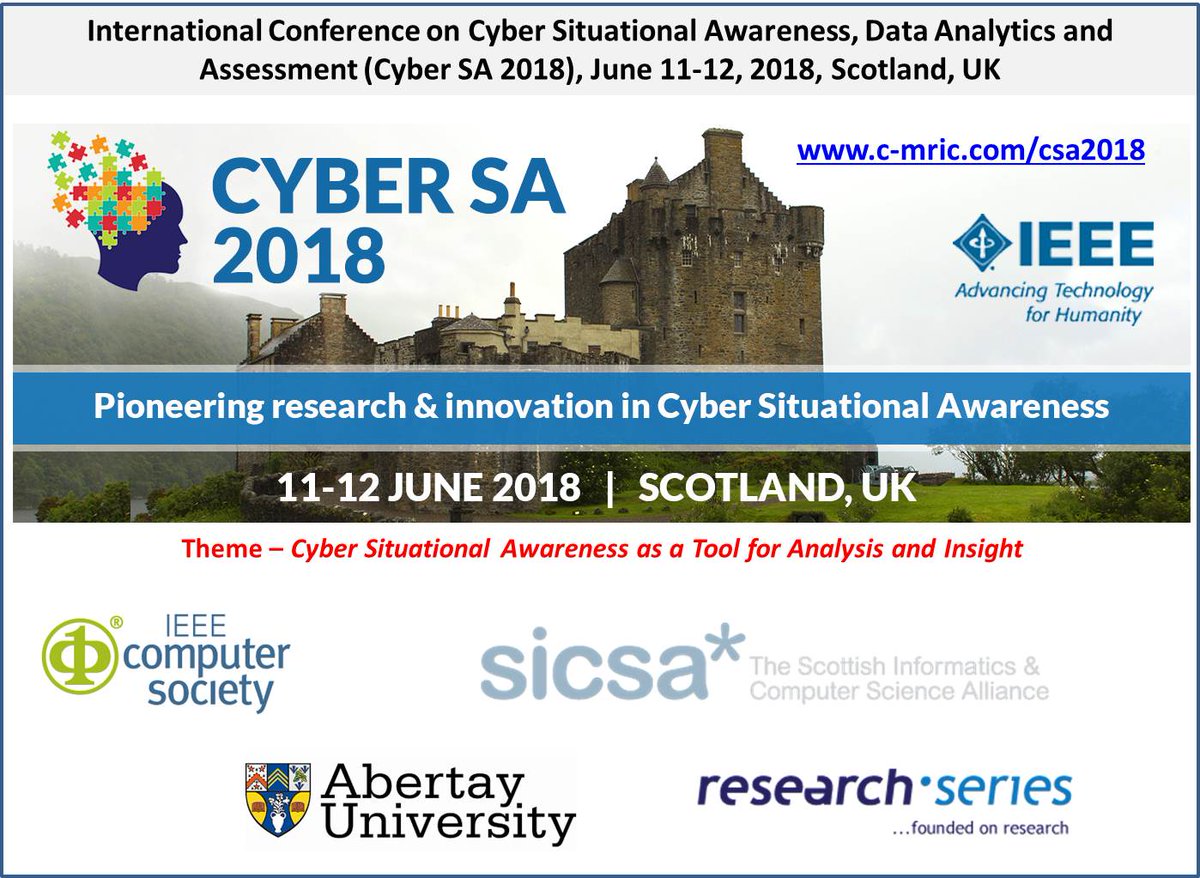 cmricorg's tweet photo. Our flagship #conference #CyberSA2018 will be held at @GrandCentralGLA #Glasgow #Scotland #sponsors @IEEEorg @AbertayUni @ComputerSociety @ResearchSeries #SituationAwareness #Cyber #SA #ATC #Cognitive
https://t.co/S4yZiwO4WU https://t.co/wqPjeGx10U