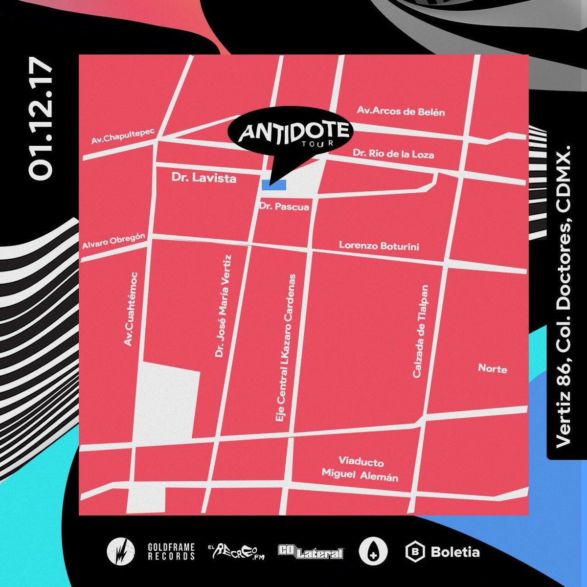 HORARIOS &amp; MAPA ¡HOY!#AntidoteTourCDMX ⚗️🔬💯

Tickets → antidote-tour-cdmx.boletia.com
+info: goo.gl/U5NWLZ 
¡Nos vemos en la noche!
___
#GoldFrameMX #ElRecreoFM #ColateralMX ツ