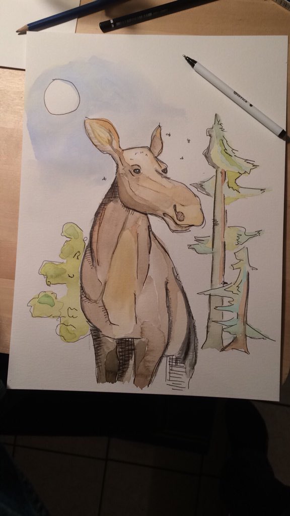 florentdery's tweet photo. Tried mixing watercolor and nature drawings lastly. Worked well, until I failed miserably to paint the sun on the right side. #SciArtfail https://t.co/rbEaPwF4qt