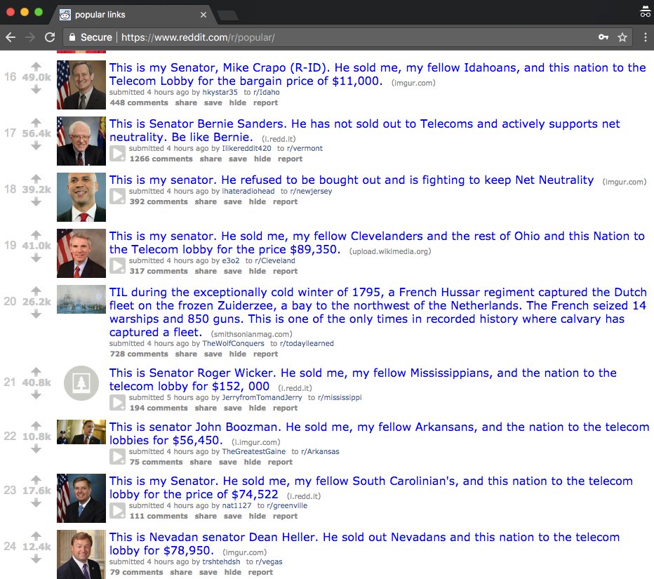 fightfortheftr's tweet photo. Reddit is *EXPLODING* right now with posts from citizens concerned about the FCC's Dec 14 repeal of #NetNeutrality: https://t.co/nlz8jXiRg0

It's more extra important to call your member of Congress and demand they stop the FCC before it's too late at https://t.co/xSJHbL8rxN https://t.co/T3B9vfp80C