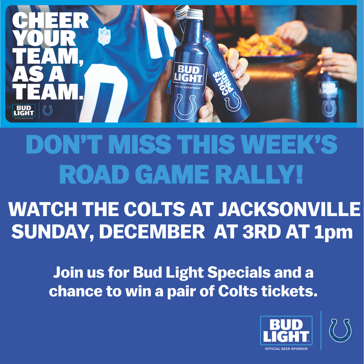 ZinkDistribCo's tweet photo. Cheer on the Colts at our Road Game Rally! We will be at Boathouse Grill, @Drakescomeplay , The Tailgate Bar and @SilverCircleBar  on SUNDAY! https://t.co/twjDTbE68c