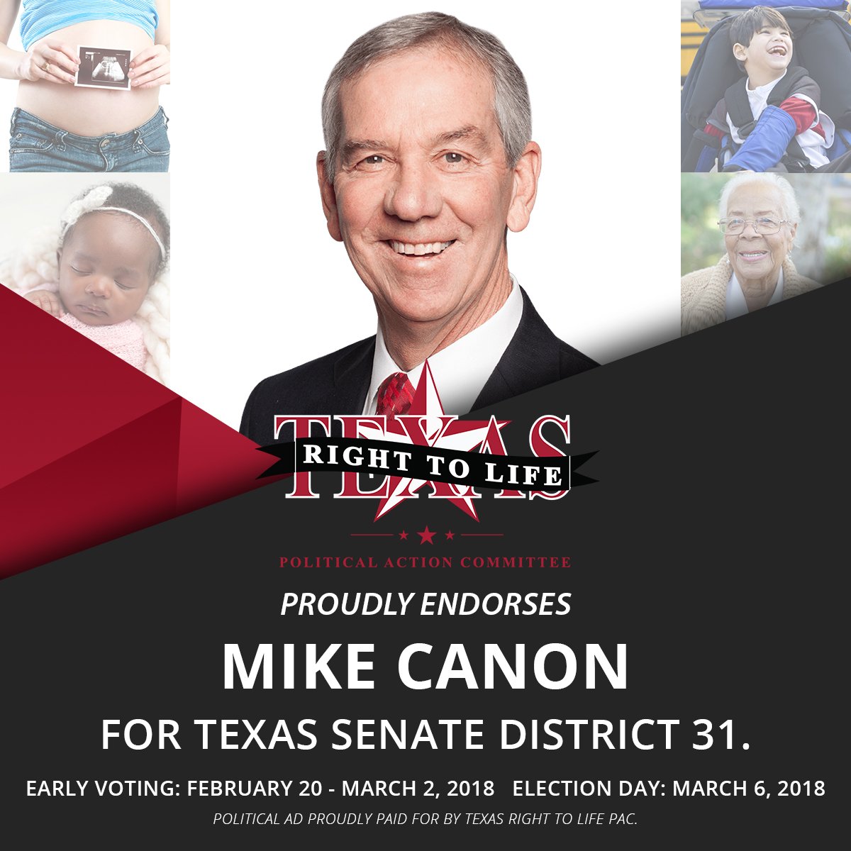 TXRightToLife's tweet photo. Texas Right to Life PAC proudly endorses Mike Canon for Senate District 31. @MikeCanon431 #TXLege #ProLife https://t.co/sarwGX7MQy